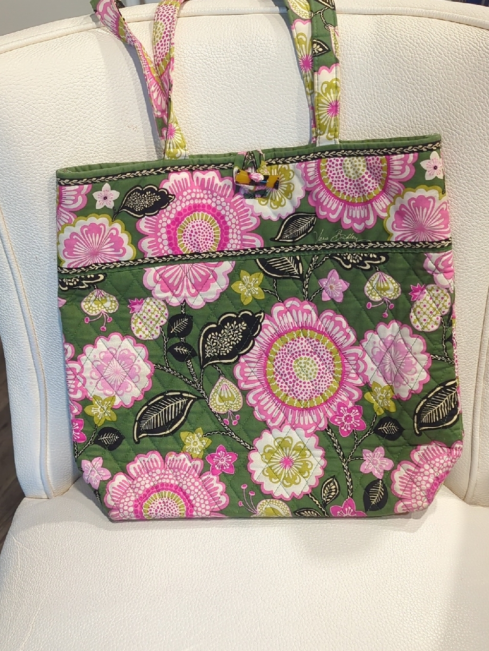 Vera Bradley Pink and Green Floral Quilted Tote